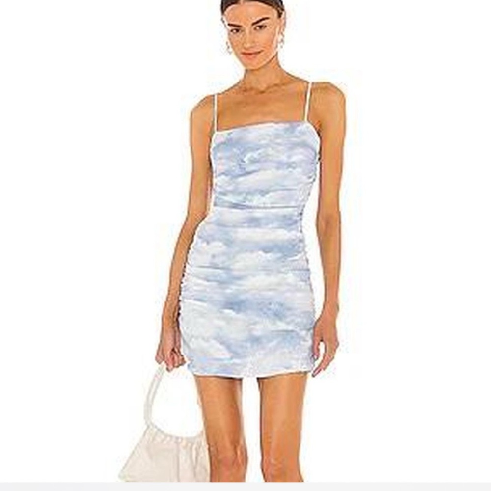 WeWoreWhat Blue and White Spaghetti Strap Bodycon Mini Dress